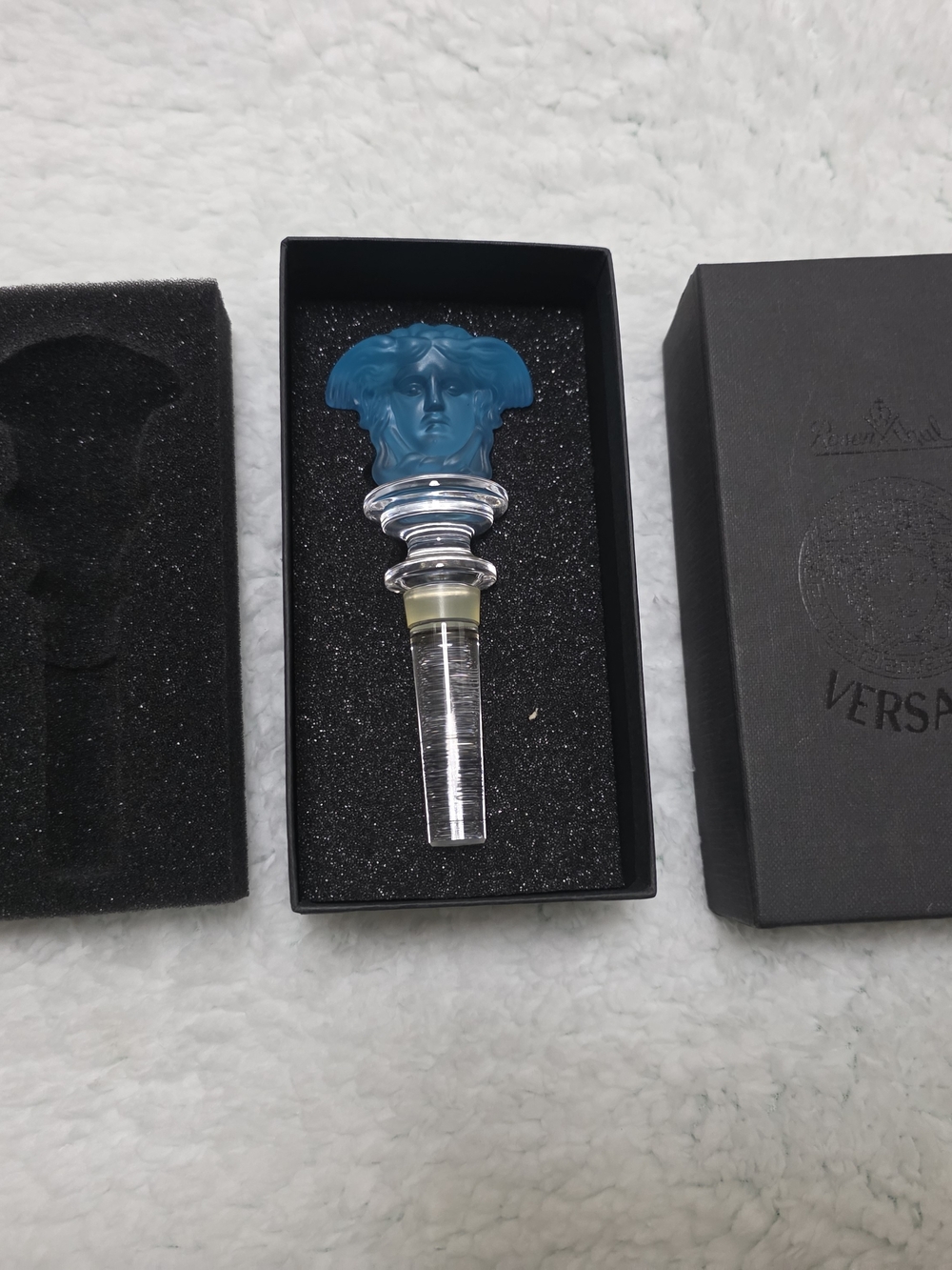 Rosenthal Versace Medusa Lumière Blue Lead Crystal Bottle Stopper Austria w/ Box